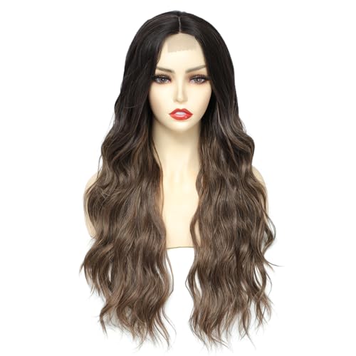 Luxiremi Perücke Balayage Blond Mix Braun Lang Haare Synthetische 65 cm Einstellbar Mittelteil Spitze Vorne Lockig Gewellt Perücken für Damen Frauen Luxiremi Perücke Balayage Blond Mix Braun Lang Haare Synthetische 65 cm Einstellbar Mittelteil Spitze Vorne Lockig Gewellt Perücken für Damen Frauen von Luxiremi