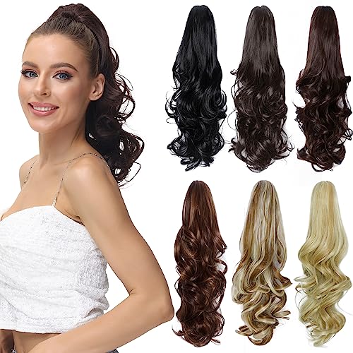 Luxiremi Ponytail Extension Zopf Lockiger Gelockt Jaw Clips Pferdeschwanz mit Klammer Dunkel Braun 40 cm Zopf Haarverlängerung Pferdeschwanz Haarteil für Damen Frau von Luxiremi