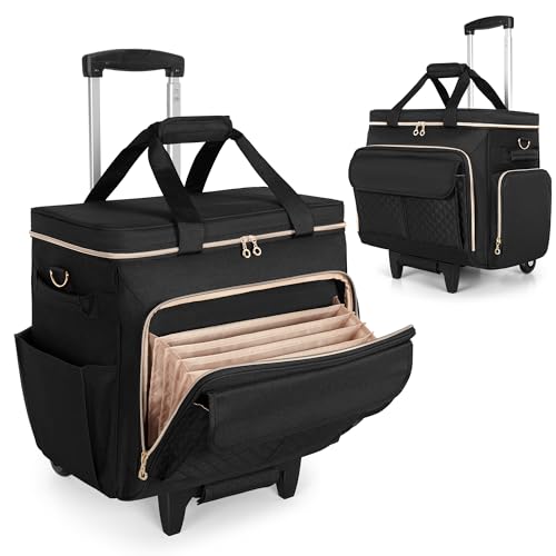 LUXJA Rollende Lehrertasche mit Laptopfach und abnehmbarem Dolly, multifunktionale Rollaktentasche mit Akkordeon-Aktenbereich (zum Patent angemeldet), Schwarz, 15.75 x 9 x 14.25 inches von Luxja