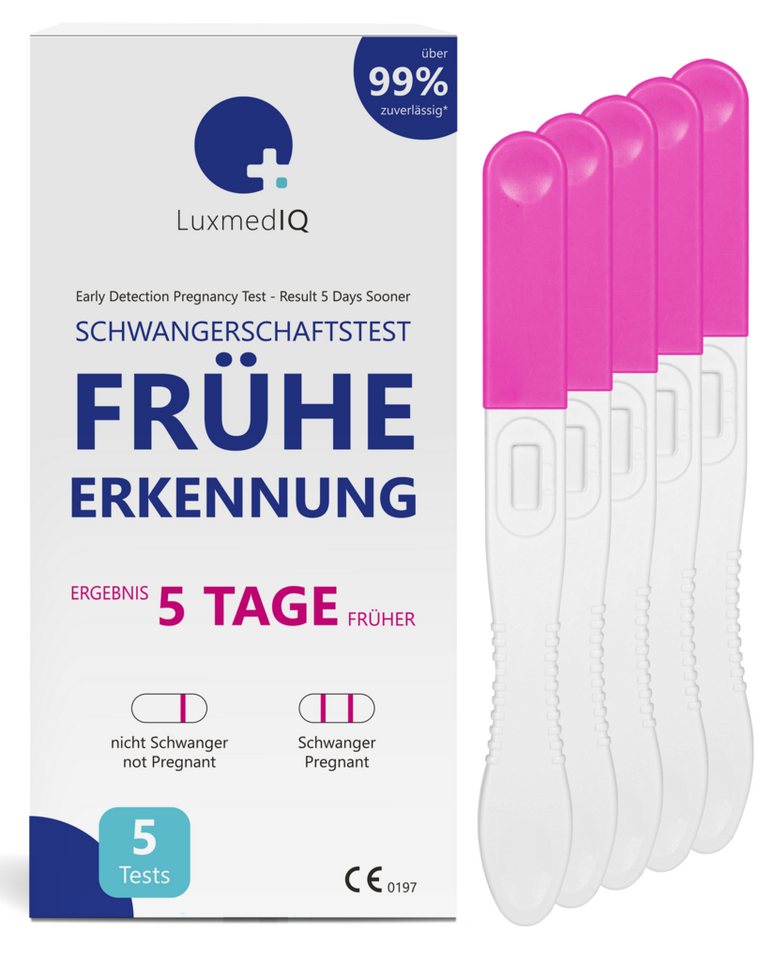 LuxmedIQ Schwangerschaftstest Frühe Erkennung - 25 mIU/mL, 5-St., bis zu 5 Tage früher Testen, über 99% Genauigkeit LuxmedIQ Schwangerschaftstest Frühe Erkennung - 25 mIU/mL, 5-St., bis zu 5 Tage früher Testen, über 99% Genauigkeit von LuxmedIQ