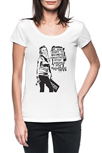 Banksy Graffiti Quote Damen Weiß T-Shirt Kurzarm Women's White T-Shirt L von Luxogo