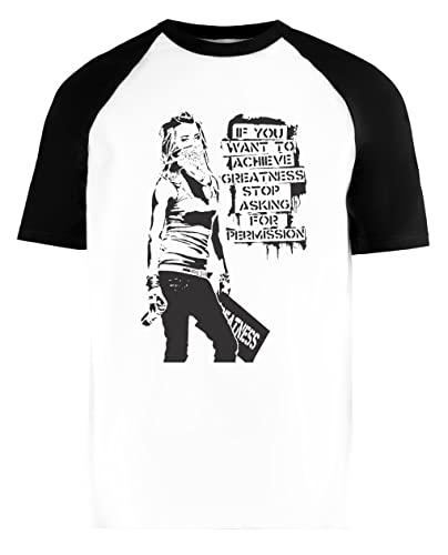 Banksy Quote Graffiti If You Want to Achieve Greatness Stop Asking for Permission Black and White with Banksy Tag Signature Hd Unisex Weiß Baseball T-Shirt Herren Damen Kurze Ärmel Short Sleeves Banksy Quote Graffiti If You Want to Achieve Greatness Stop Asking for Permission Black and White with Banksy Tag Signature Hd Unisex Weiß Baseball T-Shirt Herren Damen Kurze Ärmel Short Sleeves von Luxogo