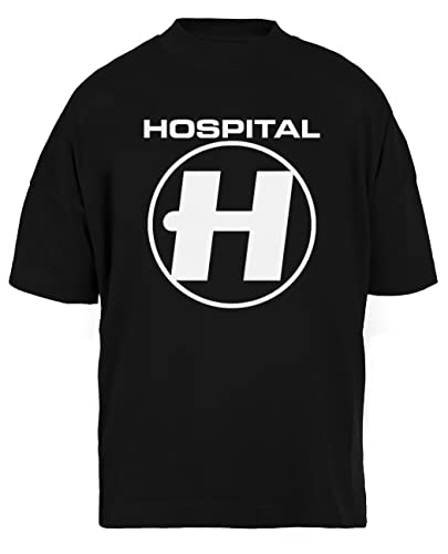 Hospital Records Unisex Schwarz Baggy T-Shirt Herren Damen Baggy Men's Women's Black T-Shirt von Luxogo