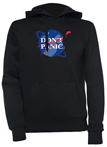 Luxogo 42 Don’t Panic Space Mission Unisex Schwarz Kapuzenpullover Herren Damen Unisex Black Hoodie Men's Women's XXL von Luxogo