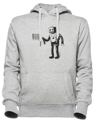 Luxogo Banksy lächelnder Roboter und Barcodes Unisex Grau Jumper Kapuzenpullover Herren Damen Unisex Grey Hoodie Men's Women's von Luxogo