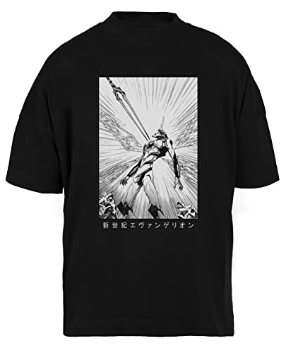 Neon Genesis Evangelion Unisex Schwarz Baggy T-Shirt Herren Damen Baggy Men's Women's Black T-Shirt von Luxogo