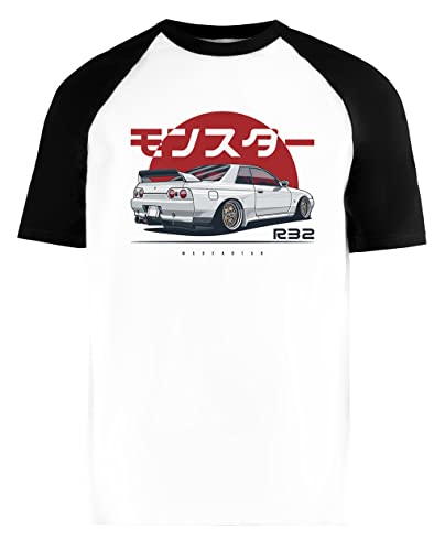 Skyline R32 GTR Unisex Weiß Baseball T-Shirt Herren Damen Kurze Ärmel Short Sleeves S von Luxogo