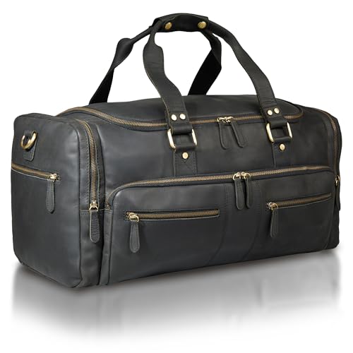 Reisetasche aus genarbtem Leder für Herren, Schwarz, 22 Inch, Seesäcke aus Leder von Luxorro