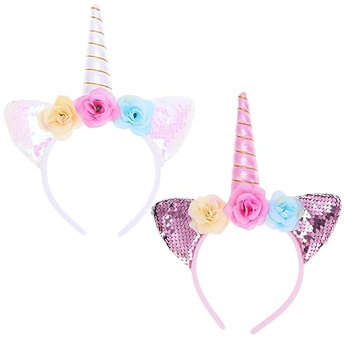 Luxshiny Haarpflegezubehör 2 Stück Pailletten-Einhorn-Stirnband Einhorn-Kopfschmuck Leuchtende Ohr-Stirnband Geburtstagsfeier Haarreifen Für Mädchen Und Frauen Stirnband von Luxshiny