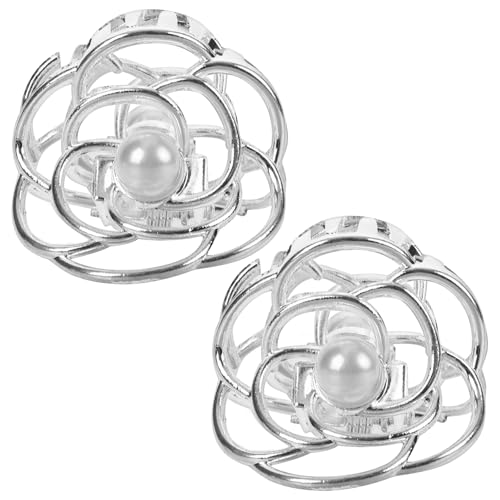 Luxshiny 2 Stück Perlen-Haarspangen, hohle Rosen-Haarspange, Mini-Perlen-Krallen-Spangen, kleine, stilvolle Metall-Haarspangen, dekorativer Haarschmuck für Frauen (Silber) von Luxshiny
