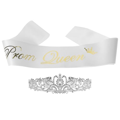 Luxshiny 2-Teiliges Set Mit Schärpe Und Tiara Für Die Ballkönigin Krone Aus Strasskristallen Mit Kamm Für Abschlussball Hochzeit Und Abschlussfeiern von Luxshiny