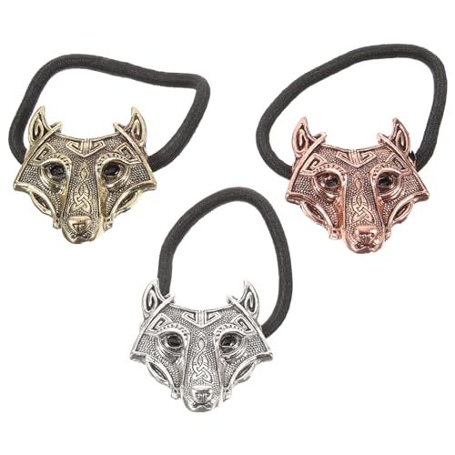Luxshiny 3 StüCk Wolfskopf Haargummi Elastische Pferdeschwanzhalter Vintage Haarschmuck FüR Frauen Und MäDchen Einzigartiges Design FüR Jeden Anlass von Luxshiny