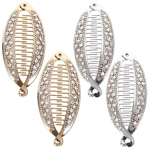 Luxshiny 4pcs Pferdeschwanz Halter Clip Strass Haar Kralle Clips Pferdeschwanz Haarklammern Fisch Form Banane Clip Kristall Banane Clip für Frauen Mädchen(Gold, Silber) von Luxshiny
