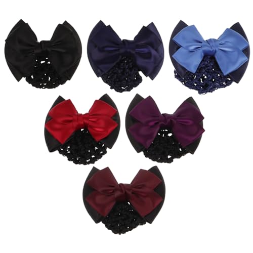 Luxshiny 6stücke Teiliges Haarnetz Mit Schleife Für Damen Elastische Haarklammern Professionelles Dutt-headdress Für Büro Party Und Freizeit Rot Blau Schwarz Weinrot Dunkellila Hellblau von Luxshiny