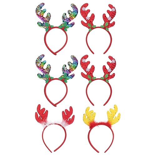 Luxshiny 6st Weihnachtsdekoration Geführtes Weihnachtsstirnband Weihnachtshaarband Weihnachts-pailletten-rentier-stirnband Weihnachts-haarschmuck Geweih-design Fräulein Erwachsener Kleidung von Luxshiny