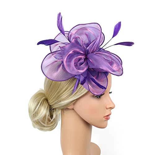 Luxshiny Fascinators Für Damen Fascinators Für Teeparty Haarreifen Aus Organza Stirnbänder Fascinatoren Für Damen La Hüte Für Frauen Kopfbedeckung Haarband Braut Violett Schmücken von Luxshiny