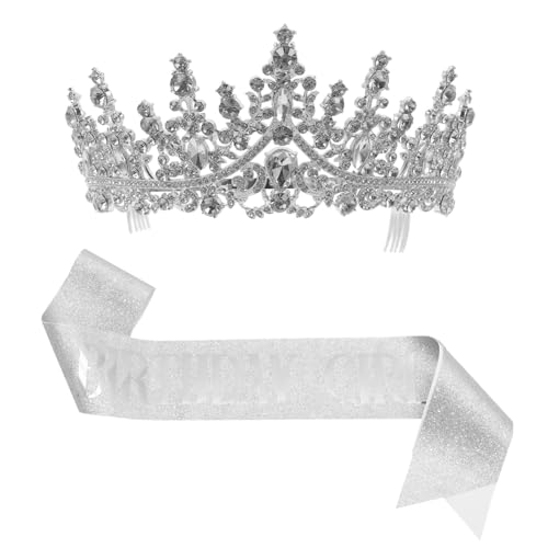 Luxshiny Geburtstagskrone Und Schärpe-Set Strass-Tiara-Krone Glitzernde Schärpe Prinzessin-Tiara Königin-Krone Für Frauen Mädchen Geburtstag Abschlussball Fotoshooting von Luxshiny