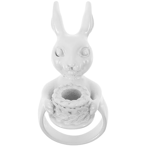 Luxshiny Osterhase Ringe Kaninchen Kerzenhalter Eisen Statement Fingerring Niedlicher Tierring Eheringe Ostern Schmuck Geschenk Weiß von Luxshiny