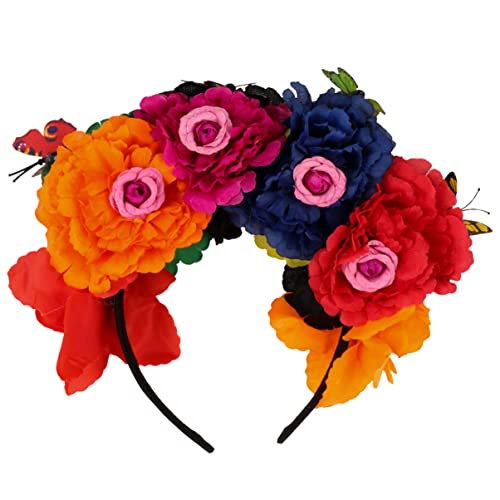 Luxshiny Kunstblumen-schmetterlings-stirnband Rosenblüten-haarreifen Halloween-blumen-stirnband Halloween-königin Halloween-haarband Halloween-cosplay-zubehör Haarschmuck Pfingstrose Damen von Luxshiny