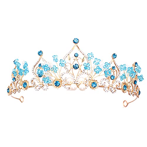 Luxshiny Stirnband Blaues Tiara- Strass-Kronen- Tiara-Kronen Blaues Mädchen-Tiara- Für Bankett-Abschlussball-Hochzeit Party-Haarschmuck von Luxshiny