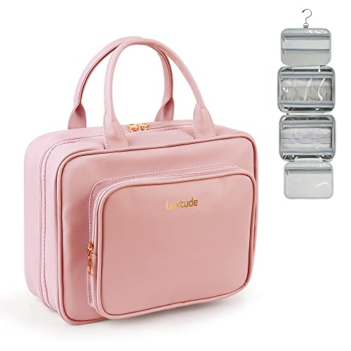 Luxtude PU Leder Kulturtasche Damen, Groß Reise Kulturbeutel zum Aufhängen mit 360°Drehbare Haken, wasserdichte Kosmetiktasche Make Up Tasche Organizer Waschtasche Waschbeutel für Männer & Frauen von Luxtude