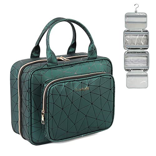 Luxtude PU Leder Kulturtasche Damen, Groß Reise Kulturbeutel zum Aufhängen mit 360°Drehbare Haken, wasserdichte Kosmetiktasche Make Up Tasche Organizer Waschtasche Waschbeutel für Männer & Frauen von Luxtude