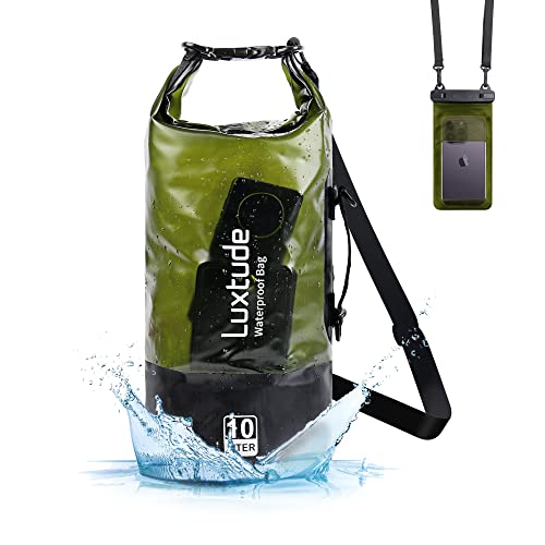 Luxtude wasserdichte Trockentasche für Damen und Herren, 10 l wasserdichter Rucksack mit Handyhülle, Roll-Top, schwimmende Marine-Trockentaschen für Kajakfahren, Reisen, Wandern, Schwimmen, von Luxtude