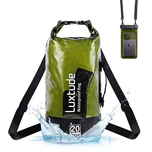 Luxtude wasserdichte Trockentasche für Damen und Herren, 20 l wasserdichter Rucksack mit Handyhülle, Roll-Top, schwimmende Marine-Trockentaschen für Kajakfahren, Reisen, Wandern, Schwimmen, von Luxtude