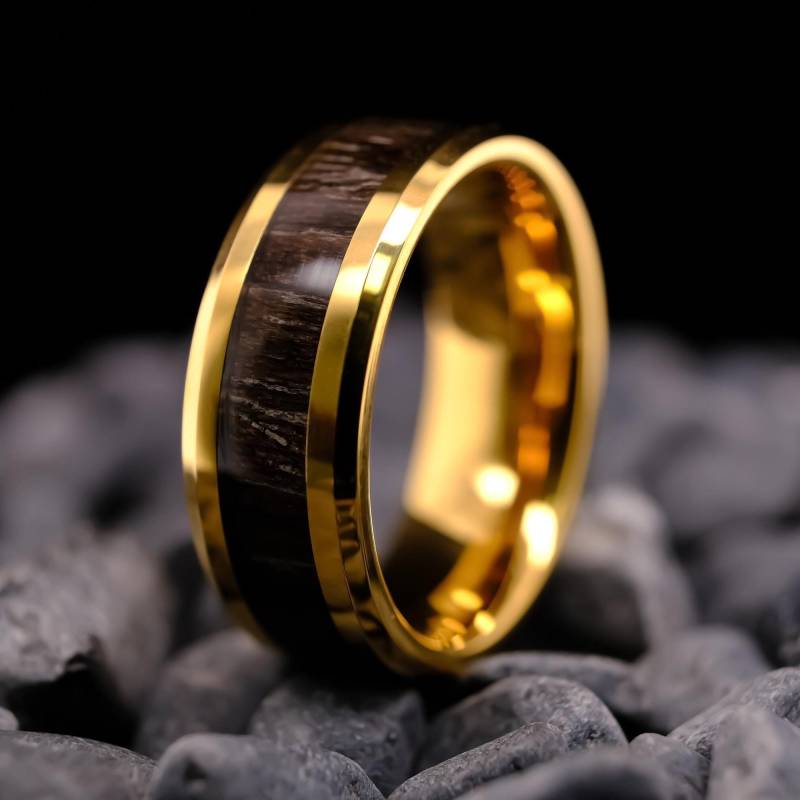 8 Mm Wolframring Mit Gold Und Koa Holz Finish - Herren Wolfram Ehering Jahrestagsgeschenk von LuxuriaJewelers