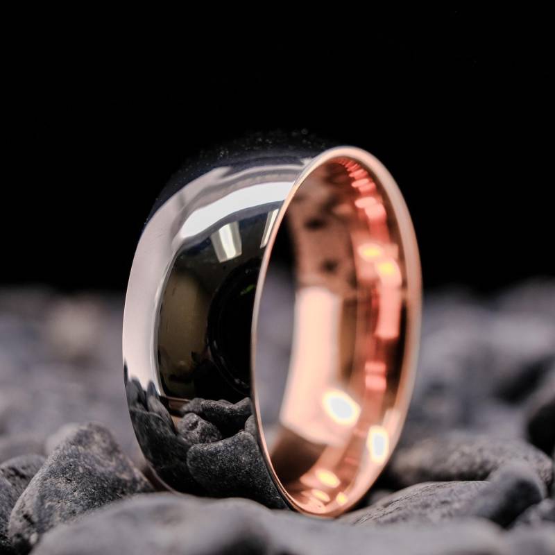 Rosegold Wolfram Ring - Poliertes Silber-Finish 8 Mm Männer Ehering von LuxuriaJewelers