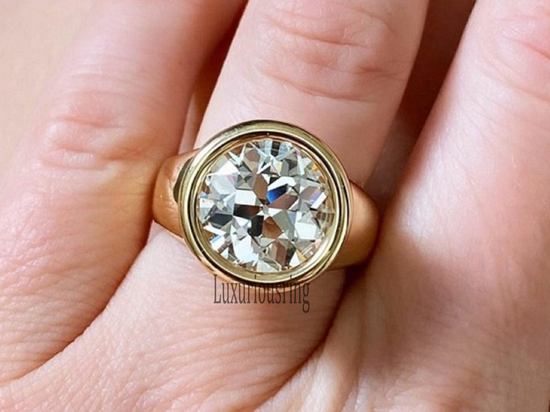 Oec-Schliff-Moissanit-Ring, 1, 90 Karat Farbloser Rundschliff-Moissanit-Ring, Riesiger Diamant-Ehering, 14-Karätiger Gelbgoldring Für Den Vatertag von Luxuriousring