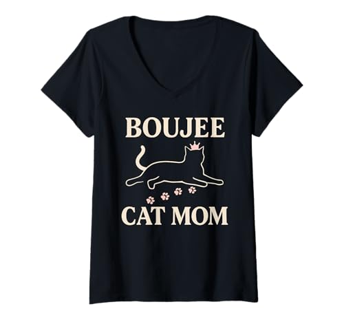 Damen Boujee Katze Fancy Spoiled Rich Energy Glam Frech Posh Crown T-Shirt mit V-Ausschnitt Damen Boujee Katze Fancy Spoiled Rich Energy Glam Frech Posh Crown T-Shirt mit V-Ausschnitt von Luxury Cat Lifestyle Pearls Glam Humor Sassy Fancy