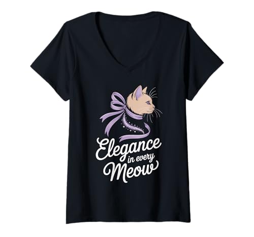Damen Boujee Katze Fancy Spoiled Rich Energy Glam Frech Posh Crown T-Shirt mit V-Ausschnitt Damen Boujee Katze Fancy Spoiled Rich Energy Glam Frech Posh Crown T-Shirt mit V-Ausschnitt von Luxury Cat Lifestyle Pearls Glam Humor Sassy Fancy