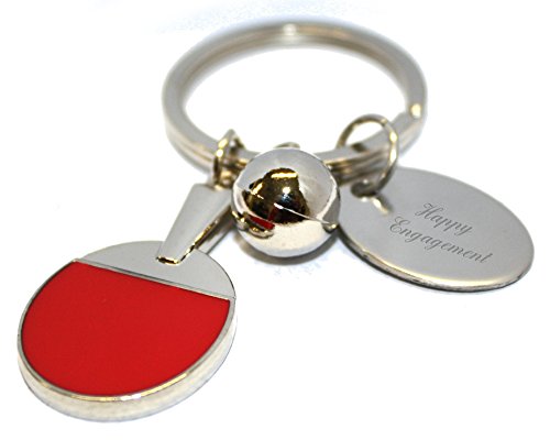 Happy Engagement Tischtennis-Schlüsselanhänger in Geschenkbeutel, AA135, silber, Einheitsgröße, Charaktere von Luxury Engraved Gifts UK