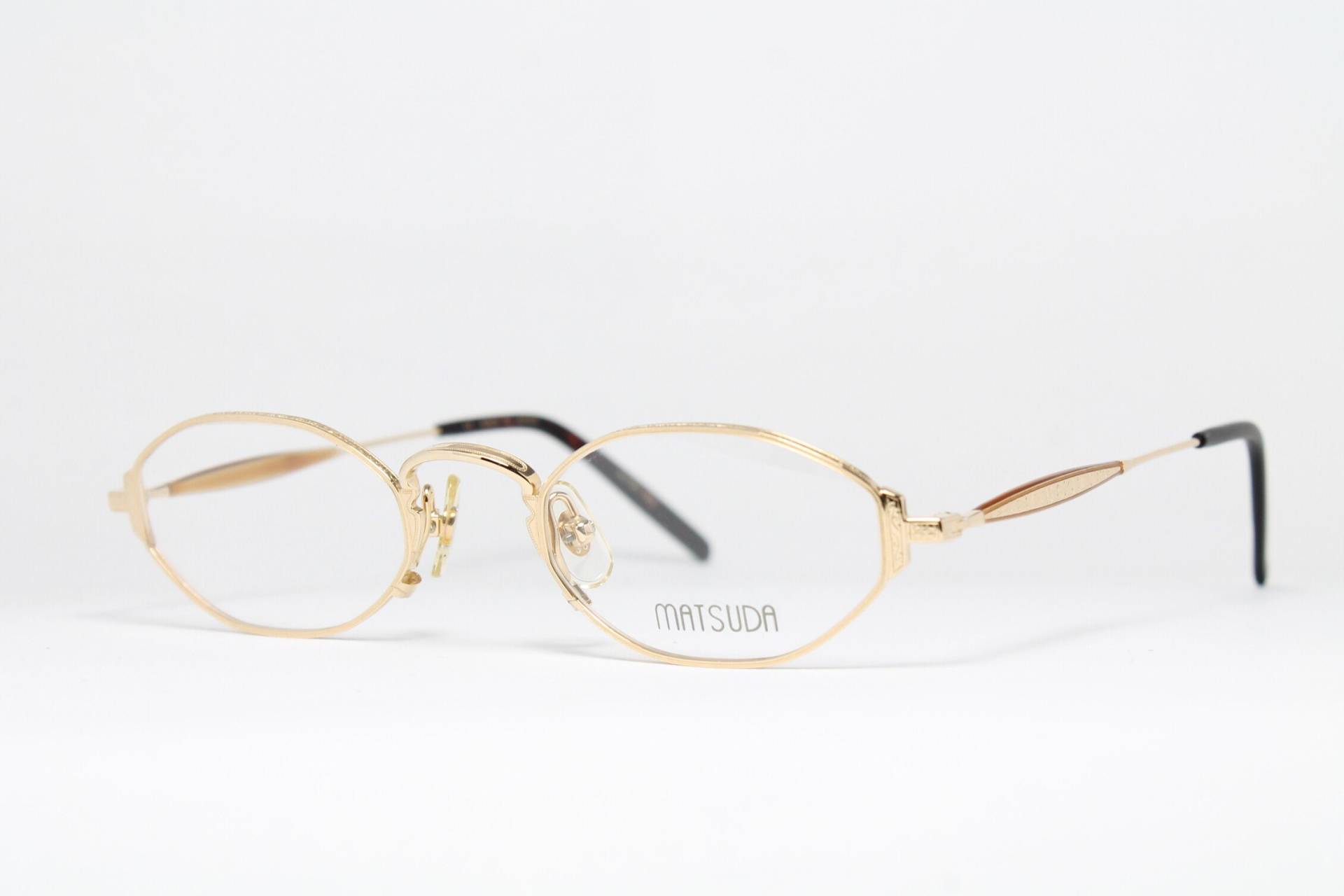 Schmale Matsuda 10122 Pg 46-21 Glänzend Gold Seltenes Unikat Original Vintage Steampunk Brillengestell Brille Lse04 von LuxurySunEyes