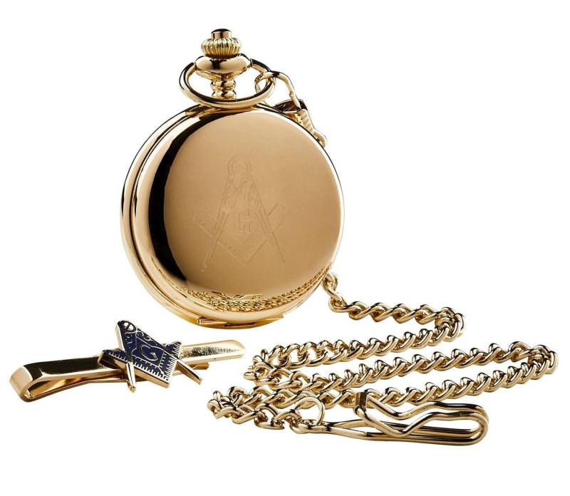 Freimaurer Gold Krawattennadel Und Taschenuhr, Dass Luxuriöse 24 Karat Vergoldet Geschenk Set Voller Jäger Mit Kette Aus Holz Fall Geschenkset von LuxuryVault