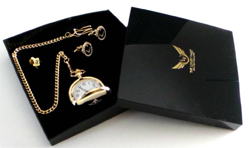 Luxuriöses 24 Karat Vergoldetes Freimaurer Geschenk Set Mit Einer Vollen Taschenuhr Und Kette Plus Manschettenknöpfe Kompass von LuxuryVault