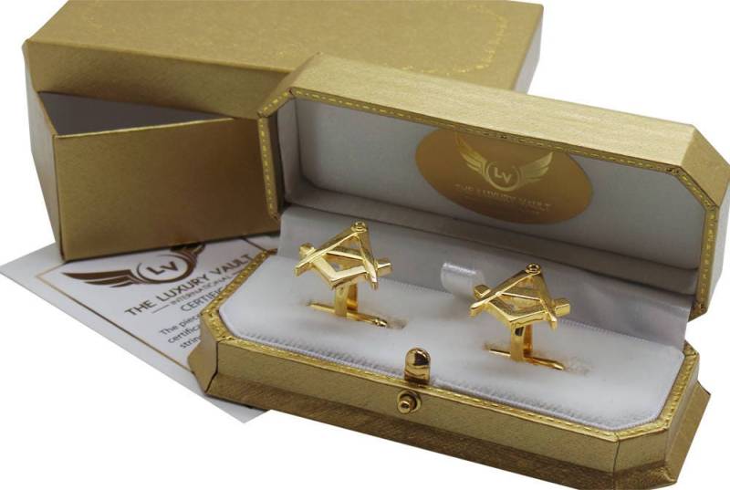 Masonic Manschettenknöpfe Luxus 24K Gold Beschichtet Freimaurer No G Luxuriöses Geschenk Etui Und Zertifikat von LuxuryVault