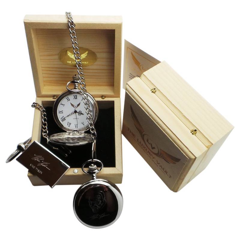 Mike Tyson Unterzeichnet Taschenuhr Und Keychain Geschenk Set Handsignierte Boxen Erinnerungsstücke Mit Kette Box Zertifikat Gravierte Im Fall von LuxuryVault