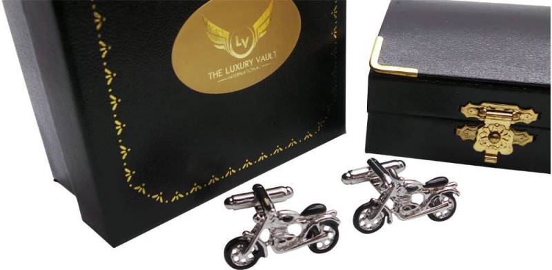 Motorrad Manschettenknöpfe Biker Harley Silber Beschichtet Vintage Modern Luxuriöse Fall Box Chopper Bike Herren Geschenk-Ideen von LuxuryVault