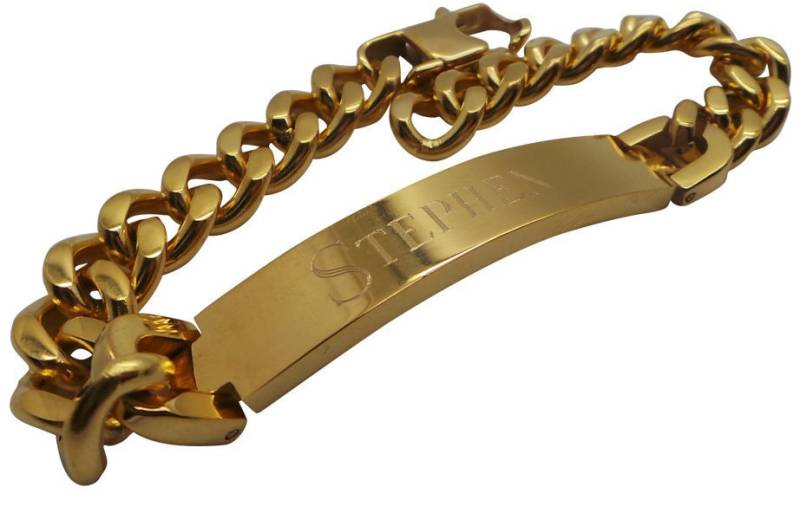 Personalisierte Gold Id Armband Identität Flach Panzerkette Geschenk Eingraviert Herren Damen Luxus Gehäuse Box Kostenlose Gravur Name Monogramm von LuxuryVault