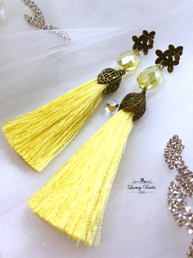 Gelbe Tassel Ohrringe Mit Swarovski Kristall Und Bronze Zubehör von Luxurybrides