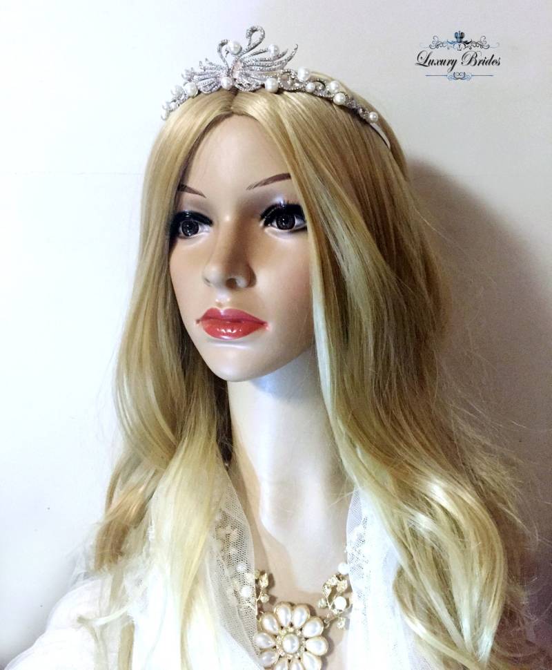 Schwan Hochzeit Tiara, Cubic Zirkonia Brautkrone von Luxurybrides