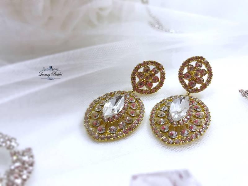 Swarovski Kristall Braut Ohrringe, Goldhochzeitsschmuck von Luxurybrides