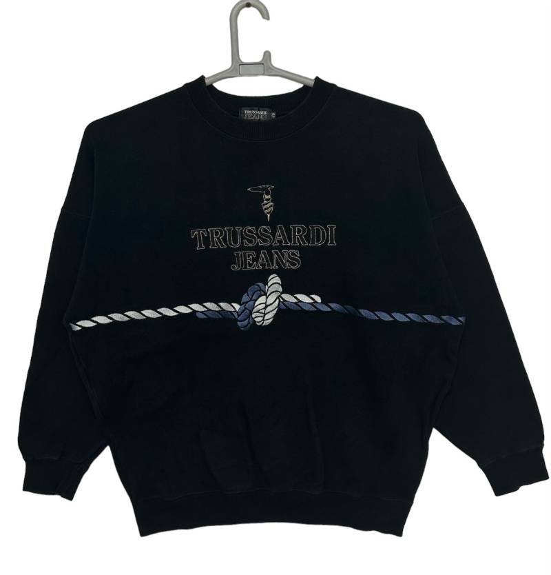 Vintage Trussardi Sweatshirt Mit Großem Logo Bestickt, Größe 46 von Luxurypickerclothing