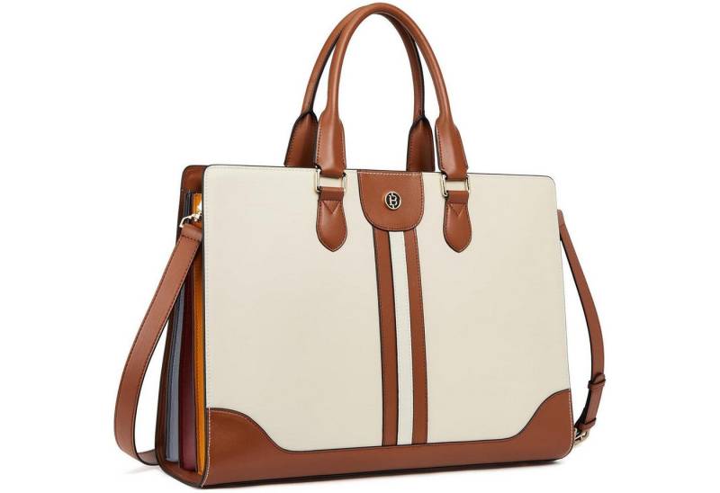 LuxusKollektion Aktentasche Aktentasche Damen Leder Laptop 15.6 Zoll Businesstasche T-beige-3412k von LuxusKollektion