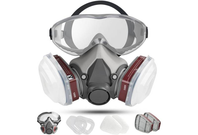 LuxusKollektion Atemschutz-Vollmaske Atemschutzmaske Filter Schutzbrille Feinstaub Lackiermaske Grau von LuxusKollektion
