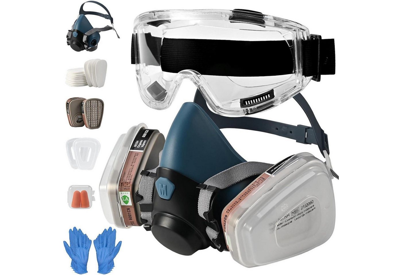 LuxusKollektion Atemschutz-Vollmaske Atemschutzmaske Set A1P2 mit Schutzbrille und Filtern wiederverwendbar von LuxusKollektion