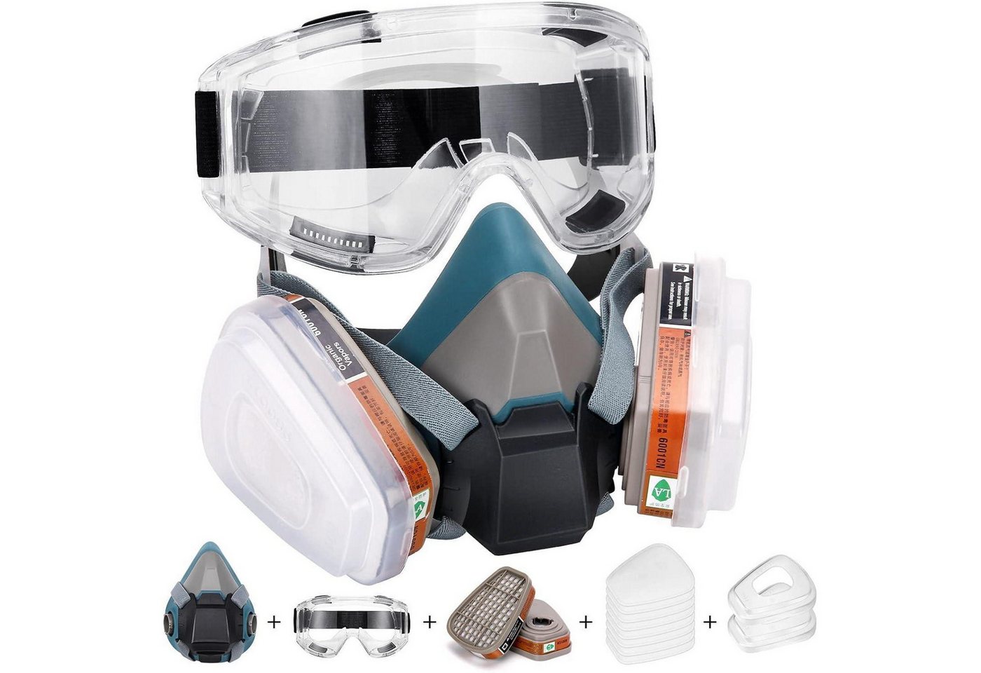 LuxusKollektion Atemschutz-Vollmaske Gesichtsschutz Chemische Filter Brille Epoxidharz Staub blau6502 von LuxusKollektion