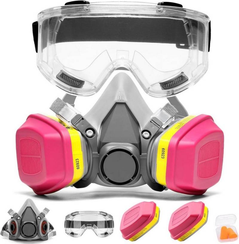 RANKSING Atemschutz-Vollmaske Professionelle Atemschutzmaske mit Schutzbrille und Filterkartuschen von RANKSING